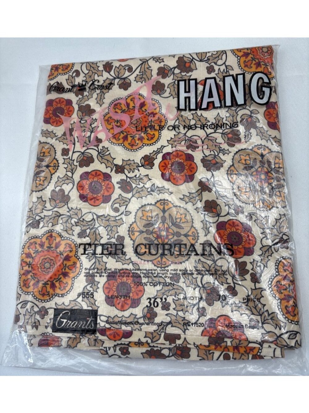 Grants 36" Floral Print Cotton Tier Curtains Belgium Vintage 555